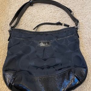 COACH Park Black NS Duffle Jacquard Patent purse